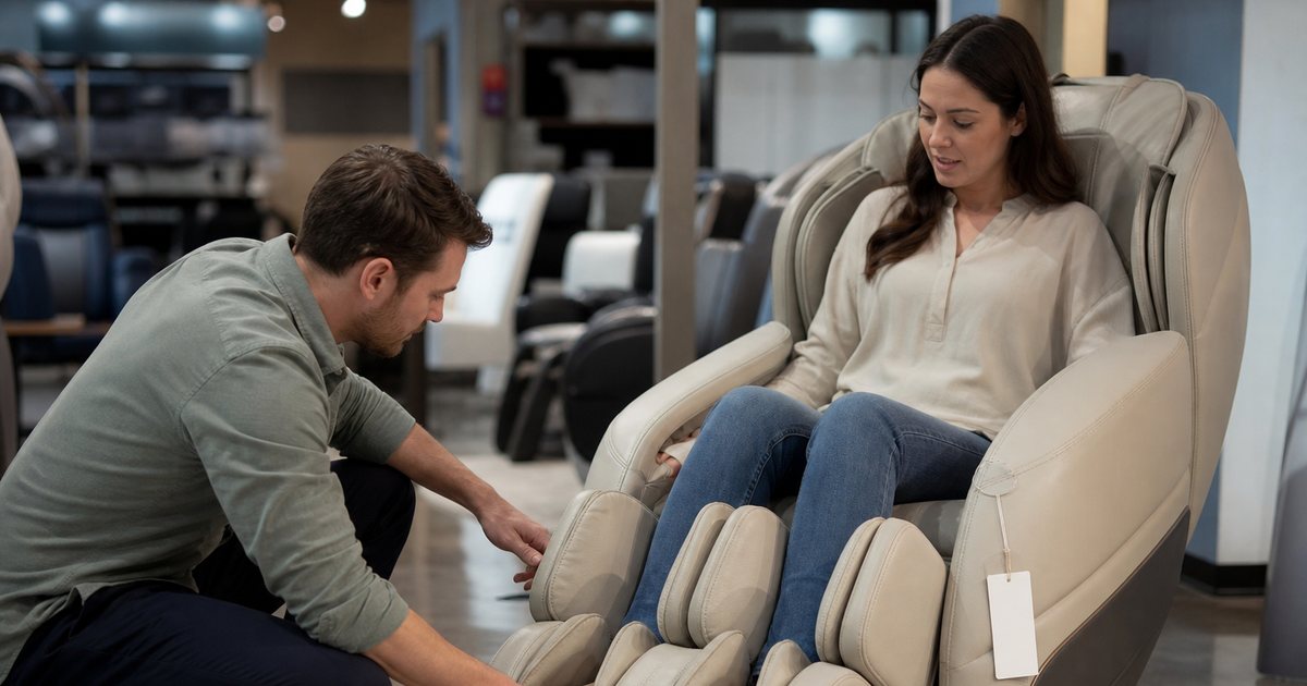 What should a buyer do when offered a refurbished or floor model massage chair?