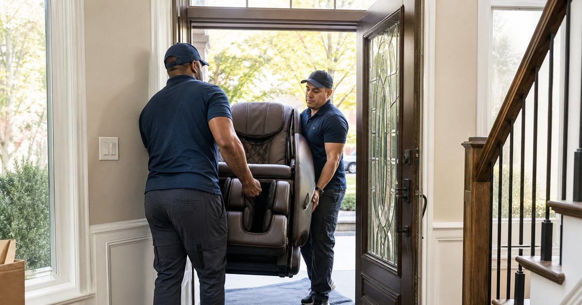 What should a buyer expect from white glove delivery of a luxury massage chair?
